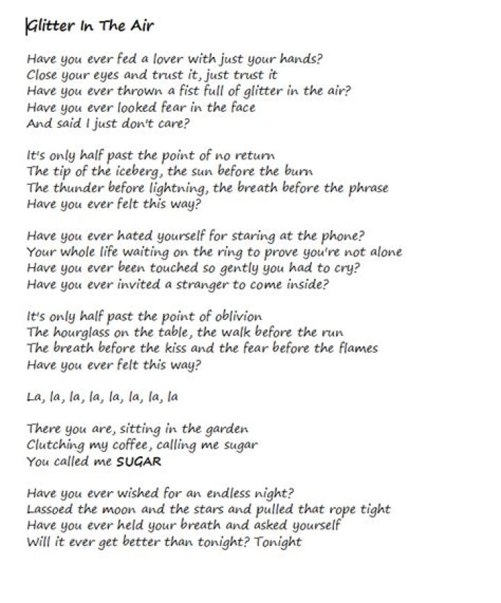 Glitter in the air lyrics lyrics