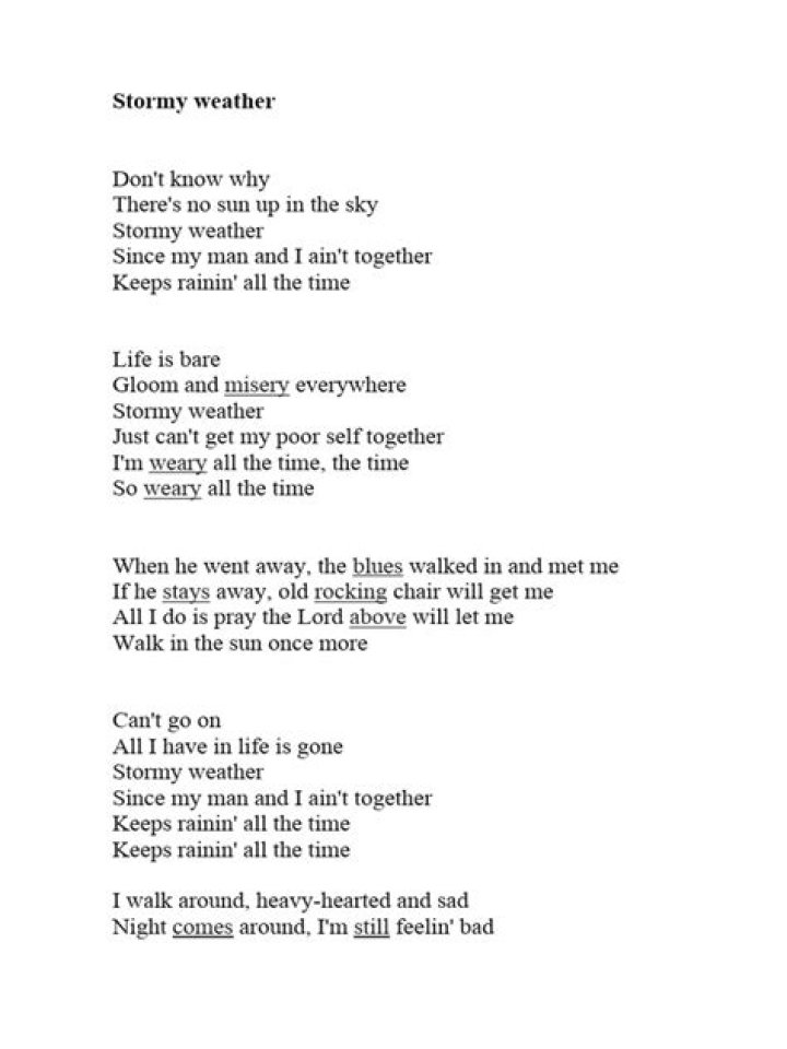 Good for you through the stormy weather lyrics