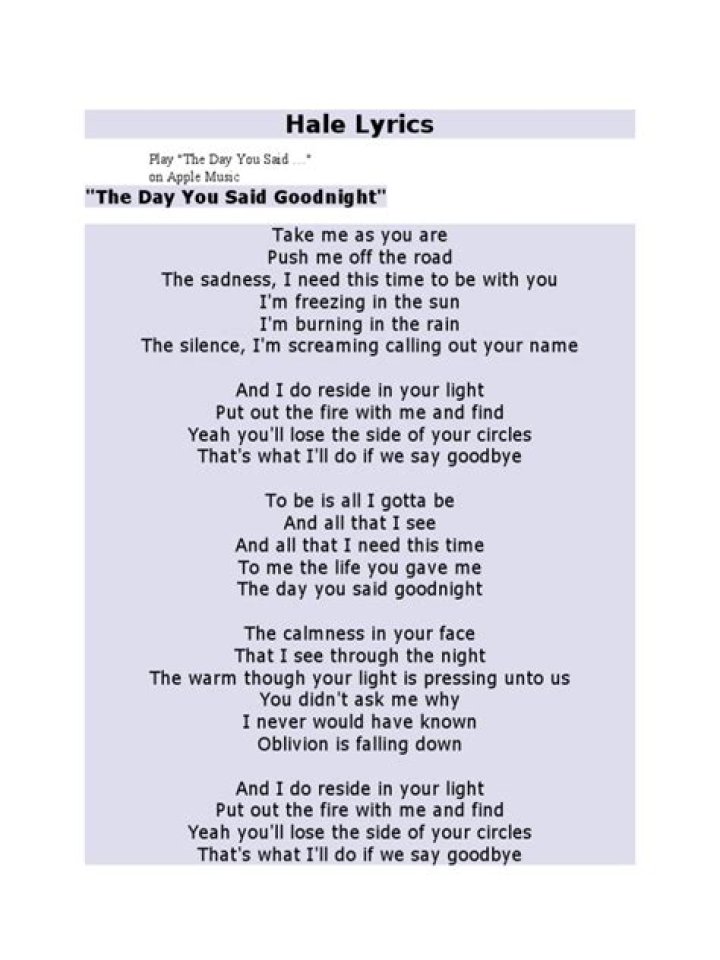 Hale the day you said goodnight lyrics