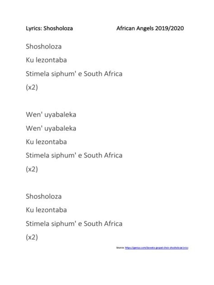 Shosholoza african song lyrics