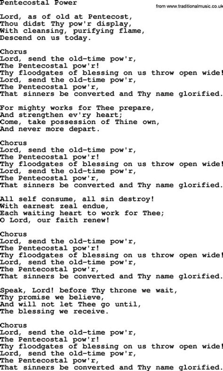 Vincent bohanan pentecostal power lyric lyrics